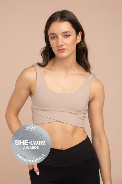 LUNIES: Ava Crossover / V Back Bra - Almond