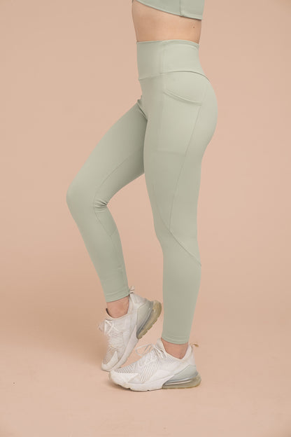 LUNIES: Compressive High-Rise Legging with Pockets - Pistachio
