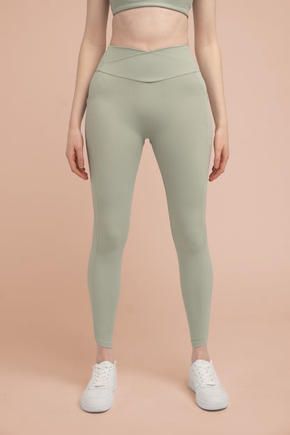 LUNIES: Compressive Wrap Legging with Pockets - Pistachio