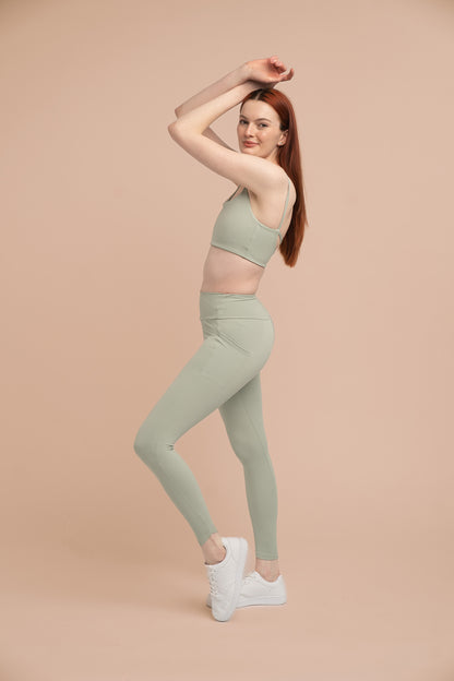 LUNIES: Compressive Wrap Legging with Pockets - Pistachio